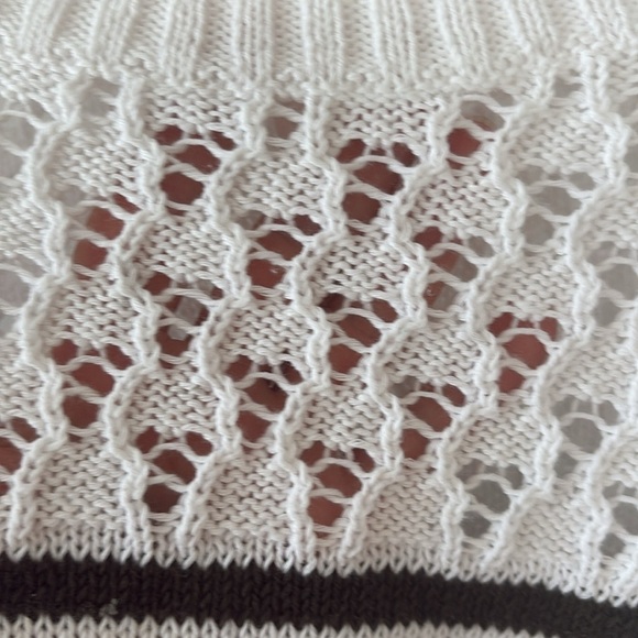 Talbots White Striped Cotton Blend Crewneck Pullover Sweater XL - Picture 6 of 8